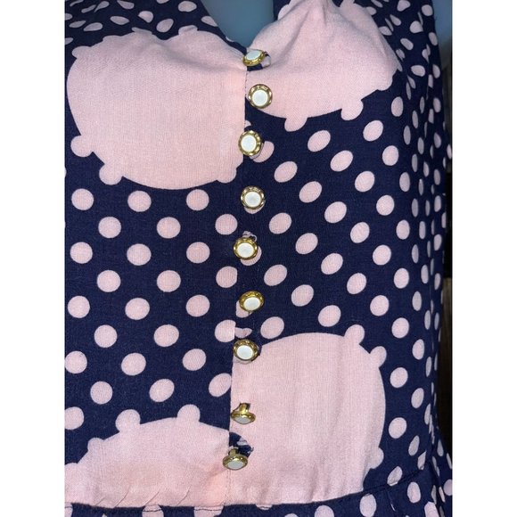 Shirt Waist Dress by Gul Zar Navy and Pink Polka Dots Size Large (42) - Picture 2 of 10